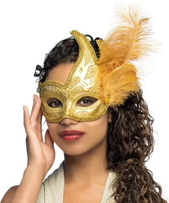 Produktbild von Boland 600219, Kostümmaske, Erwachsener, Weiblich, Polystyrene, Polyester, Feather, Acryl, Gold, 70 g
