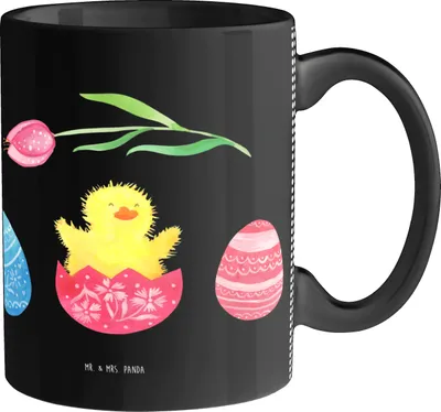 Produktbild von Mr. & Mrs. Panda Becher Küken Schlüpfen - Schwarz - Geschenk, Ostergrüße, Kaffeetasse, Ostereier, cappuccinotasse, Frohe Ostern, Keramiktasse, Tasse, Teetasse, Ei