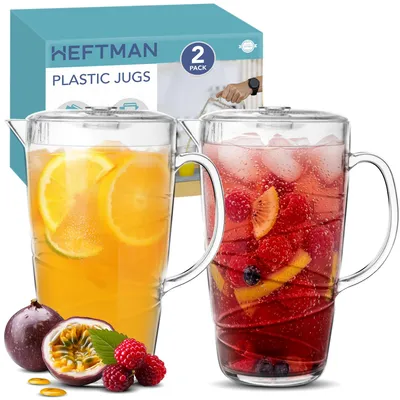 Produktbild von HEFTMAN Transparente Kunststoff-Krüge, 2 Liter, 2 Stück, Kunststoff-Krug