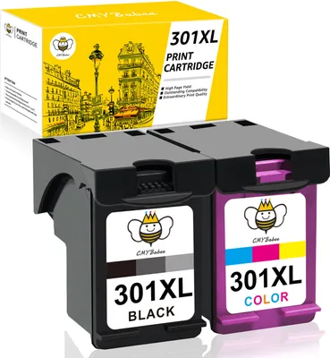 A product shot of two ink cartridges and their packaging.
