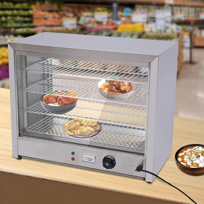 Produktbild von 800W Warmhaltevitrine, 4 Etagen Heiße Theke Speisenwärmer Warmhaltetheke 30-85 °C mit 2 Abnehmbare Schalen und 2 Anzeigeleuchten für Kantinen, Bäckereien, Cafés