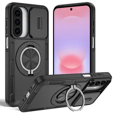 Image de Coque magnétique pour Samsung Galaxy A27 / A37, coque de téléphone portable résistante aux chocs de qualité militaire avec protection pour l'appareil photo et anneau de fixation/support, noir