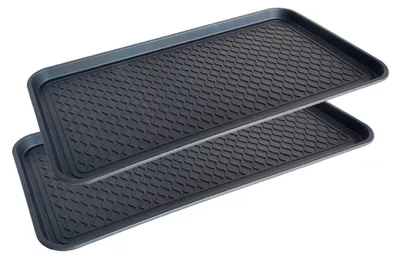 Obrázek produktu pro 2 kusy velké odkládací police na boty s vyvýšeným okrajem – černá barva, rozměry 76 x 38 x 3 cm