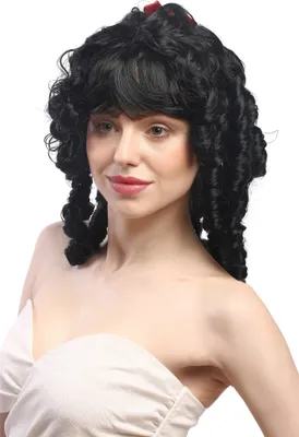 Produktbild von WIG ME UP Perücke Spirallocken Barock Biedermeier Schwarz Schleife 63024-P103