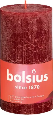 Produktbild von Bolsius rustikale Stumpenkerze, dunkelrot, 130 × 68 mm