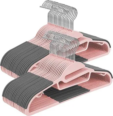Zdjęcie produktu dla Wieszaki XL – 20 sztuk, różowo-szare – wieszaki na spodnie – antypoślizgowe – zajmujące mało miejsca – 41,5 x 0,5 x 22,5 cm