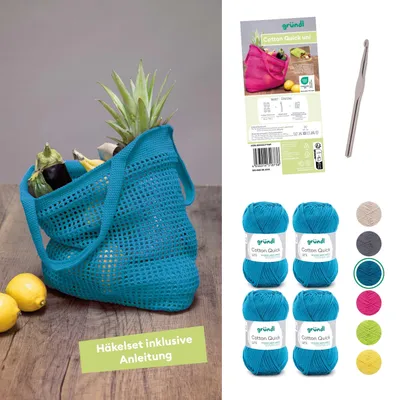 Häkelgarn-Set für Einkaufsnetz, 4x50g, 100% Baumwolle, petrol