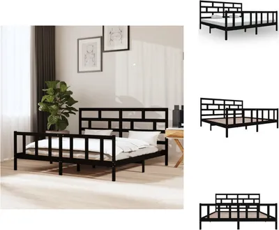 Produktbild von vidaXL Massivholzbett Schwarz Kiefer 200x200 cm -  Betten & Bettgestelle