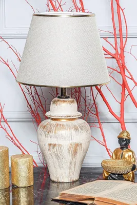 Image de Opviq, lampe de table haut de gamme avec structure en métal, couleur crème et dorée, 18 cm de largeur, 50 cm de hauteur, douille E27, 40 W max. | Un design élégant et rustique qui s'intègre dans tous les intérieurs.