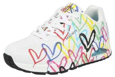 Produktbild von Skechers Damen UNO Spread the Love Trainer, White Durabuck W Multi Color Heart P