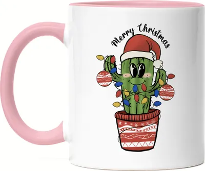Produktbild von Merry Christmas Tasse Rosa Geschenkidee Kaktus-Fans Cactus-Motiv für Weihnachten für Kinder Familie