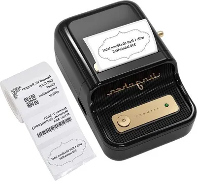Produktbild von Etikettiergerät Portable Thermischer Etikettendrucker für Kleidung und Geschäft Kompatibel mit iOS und Android - 1 Pack 50x30mm Weißer Etikett Schrift auf schwarzem Hintergrund
