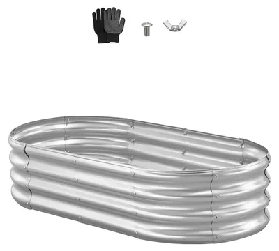 Produktbild von VEVOR Metall Hochbeet, 8 x 2 x 1 Fuß Outdoor Verzinkte Pflanzbox, mit Offenem Boden, Großes Ovales Hochbeet für Gemüse, Blumen, Kräuter und Sukkulenten, Dunkelgrau, 1 Stück-a, 120x60x30 cm (Silber)