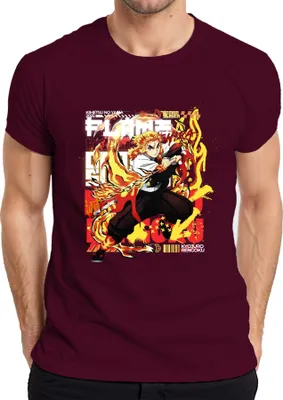 Obrázok produktu pre Kyojuro Rengoku Flames Hashira Kimetsu no Yaiba Anime Gift Pánske tričko, bordová, M
