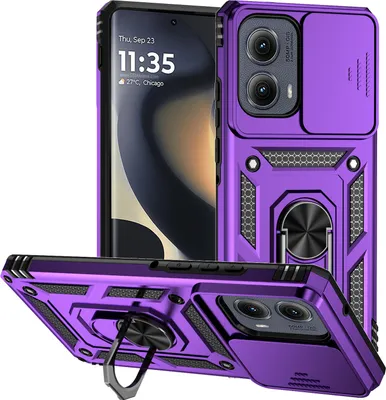 Produktbild von Hülle für Motorola Edge (2024) mit Schiebe Kamera Schutz und Ringhalter Ständer Hybrid Schutzhülle Lila