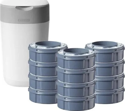 Produktbild von Tommee Tippee Twist and Click Advanced Windeleimer, umweltfreundliches System, inkl. 12x Nachfüllkassetten mit nachhaltig gewonnenem, antibakteriellem Greenfilm™, weiß, FFP