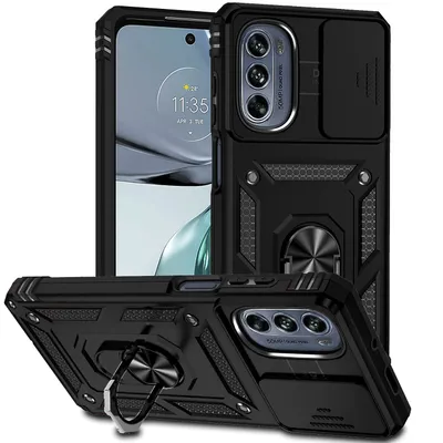 Obrázek produktu pro Pouzdro pro Motorola Moto G62 5G dvouvrstvé pouzdro s posuvným krytem kamery a prstencovým stojánkem černé