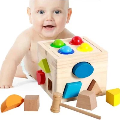 Obrázek produktu pro Dětské dřevěné skládací kostky – geometrické vzdělávací hračky