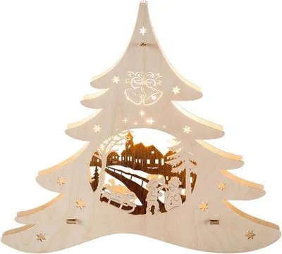 Produktbild von Weihnachtsdekoration für Fenster – Holzbild für Fenster – E14-Lampe – Traditionelle Winterstimmung