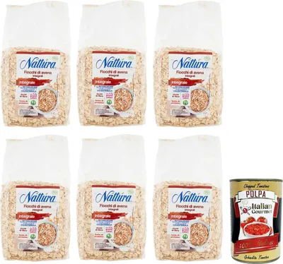 Produktbild von 6x Náttúra Fiocchi di Avena Integrali ,Vollkorn-Haferflocken aus Biologischem Anbau,500g Beutel + Italian Gourmet Polpa di Pomodoro 400g Dose