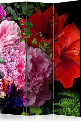 Produktbild von Neuheit! Dekorativer Paravent Raumteiler Trennwand Foto-Paravent Spanische Wand XXL BLUMEN GARTEN PÄONIEM LILIEN 135x172 cm b-A-0759-z-b