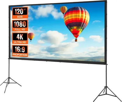 Productafbeelding van Projectiescherm met statief, 120 inch, 16:9, 4K 1080 HD, geschikt voor buitengebruik, met statief en draagtas, ideaal voor een thuisbioscoop, filmavonden in de tuin