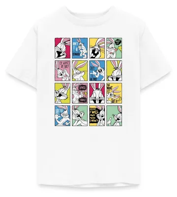 Produktbild von Spreadshirt Looney Tunes Bugs Bunny Kacheln Teenager T-Shirt, 134/146 (9-11 Jahre), Weiß