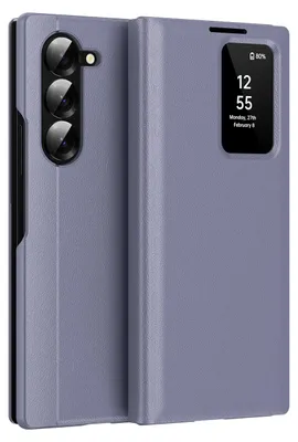 Obrázek produktu pro Kožené flipové pouzdro pro Samsung Galaxy Z Fold 6, obal s funkcí Smart View okna a přihrádkou na karty Fialová