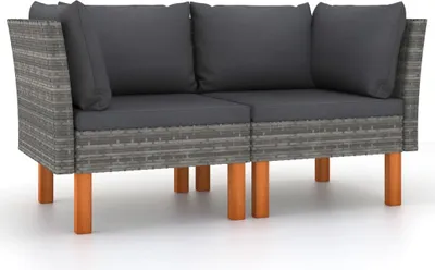 Image de Canapés d'angle 2pcs Résine tressée et bois d'eucalyptus massif