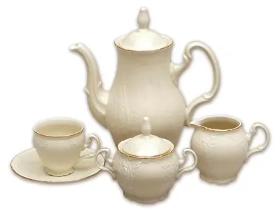 Produktbild von Kaffeeservice, Karlsbader Porzellan Thun Bernadotte, Goldstreifen, elfenbeinfarben, 15 Stück