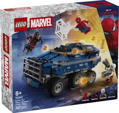 Productafbeelding van LEGO | Marvel Spider-Man: Achtervolging van de transportwagen voor gevangenen - Superheldenspeelgoed met een gepantserd voertuig en 4 minifiguren, inclusief Tombstone en Tarantula - Cadeau voor jongens vanaf 8 jaar - 76349