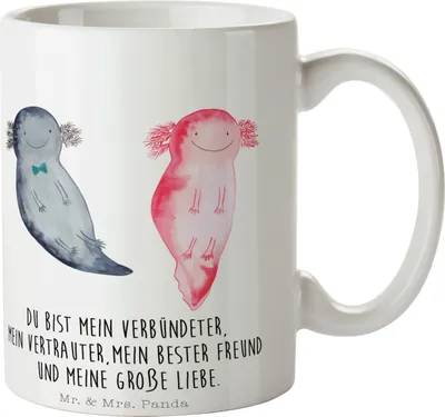 Produktbild von Mr. & Mrs. Panda Trinkbecher Axolotl Freundin - Weiß - Geschenk, Tasse, Kaffeetasse, Lurch, Liebe, Becher, Bedruckte, Kaffeebecher, Valentinstag, Teetasse