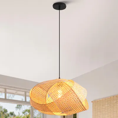 Image de Suspension Parrot Uncle en bambou, abat-jour en bambou naturel, douille E27, diamètre 50 cm, pour salle à manger ou îlot de cuisine (ampoule non fournie)
