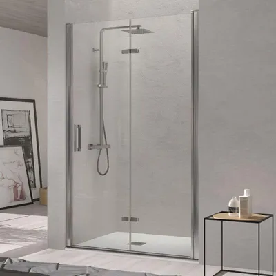 Produktbild von Faltbare Duschfront 6 mm Glas, 195 cm hoch, 65-99 cm breit, ohne unteres Profil