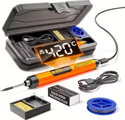 Zdjęcie produktu dla LUTOWNICA AKUMULATOROWA 420°C USB-C ZESTAW Do Lutowania POMARAŃCZOWA