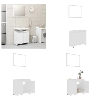 Produktbild von vidaXL Badmöbel Set Weiß Holzwerkstoff - Badezimmermöbel-Set - Badmöbel-Set - Badezimmerschrank - Badezimmerschränke