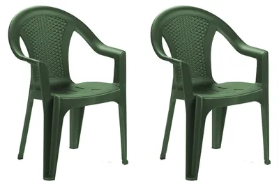 Image de lot de 2 chaises empilables en plastique aspect rotin vert Ischia