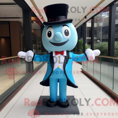 Image de Costume de mascotte REDBROKOLY de funambule bleu ciel personnage habillé d un smoking et de nœuds papillons