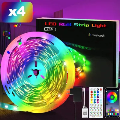 Produktbild von ZMH LED Strip 20m 4er Lichtstreifen RGB Smart LED Band mit Fernbedienung Weihnachten Party Bar Inneneinrichtung Lichtband Lichtleiste Beleuchtung