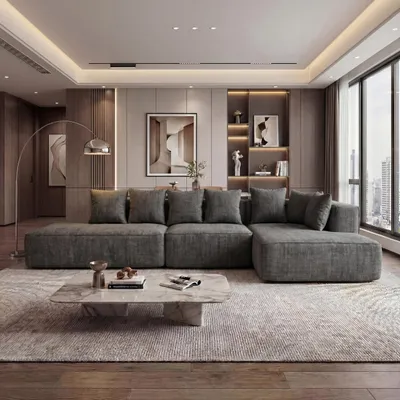 Produktbild von Sofa-Garnitur HWC-Q28, L-Sofa Couch Loungesofa, Stoff Chenille (270 g/m²) Liegefläche rechts 60x310x150cm  dunkelgrau