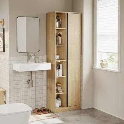 SoBuy Badezimmerschrank BZR237-E-N in Hell-Eiche mit 6 offenen Regalen im Badezimmer