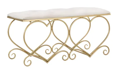 Immagine prodotto di Panca Heart Glam in Metallo Dorato e Velluto Crema - Dimensioni 105x37,5x51,5 cm - Design a Cuore con Dettagli a Ricciolo per Interni Eleganti