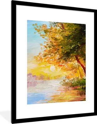 Produktbild von MuchoWow® Gerahmtes Poster Natur - Malerei - Baum - Wasser 60x80 cm - Poster mit Schwarzem Bilderrahmen Wandposter Rahmen Foto Bilder - Wohnzimmer - Dekorationen - Prämie