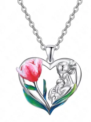 Produktbild von Tiehuoxia Mama Kette Sterling Silber Mutter und Tochter Sohn Umarmung Rot Tulpe