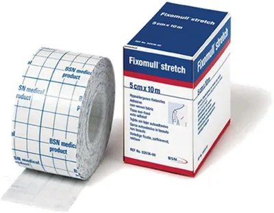 Productafbeelding van Zelfklevende, hypoallergene fixeerstrip Fixomull Stretch, geschikt voor het fixeren van katheters. Afmetingen: 10 x 5 cm