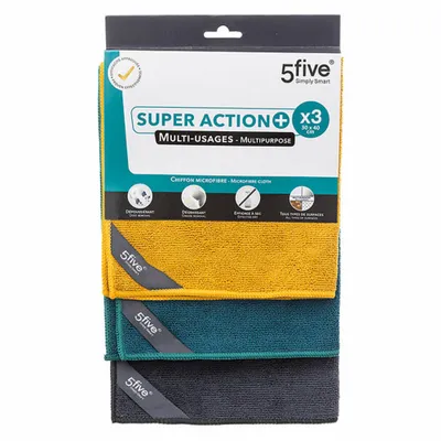 Produktbild von 5five Simply Smart Mikrofasertücher-Set 3-tlg., Reinigungstücher, Polyester, Mehrfarbig, 30 x 40 cm, 164764
