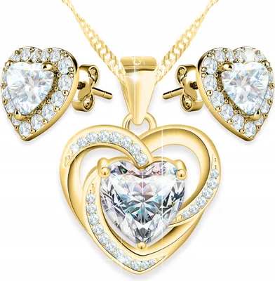 Immagine prodotto di Set di collana e orecchini d'oro con cuori bianchi, ARGENTO 925