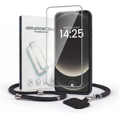 Produktbild von Handyhülle für Xiaomi 14 Ultra mit Handykette und 9H Displayglas Displayschutz Band Kordel Hülle Case Schutzhülle Schwarz