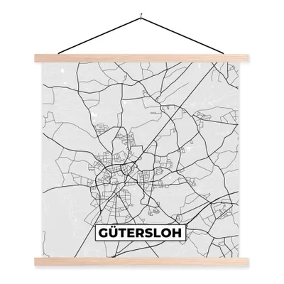 Produktbild von MuchoWow® Textilposter Stadtplan - Karte - Deutschland - Karte - Gütersloh 60x60 cm mit holzfarbenen Rahmen - Wanddekoration