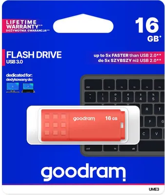 Obrázok produktu pre Goodram UME3, 16 GB, USB Typ-A, 3.2 Gen 1 (3.1 Gen 1), 60 MB/s, Čiapky, Oranžová